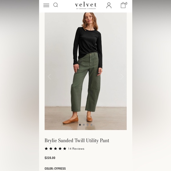 Velvet by Graham & Spencer Brylie Sanded Twill Utility Pant Cypress Barrel EUC - Picture 2 of 10